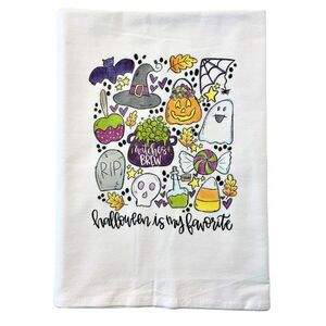 Halloween Favorite Candy Corn Bat Ghost Potion Pumpkin Flour Sack Kitchen Towel